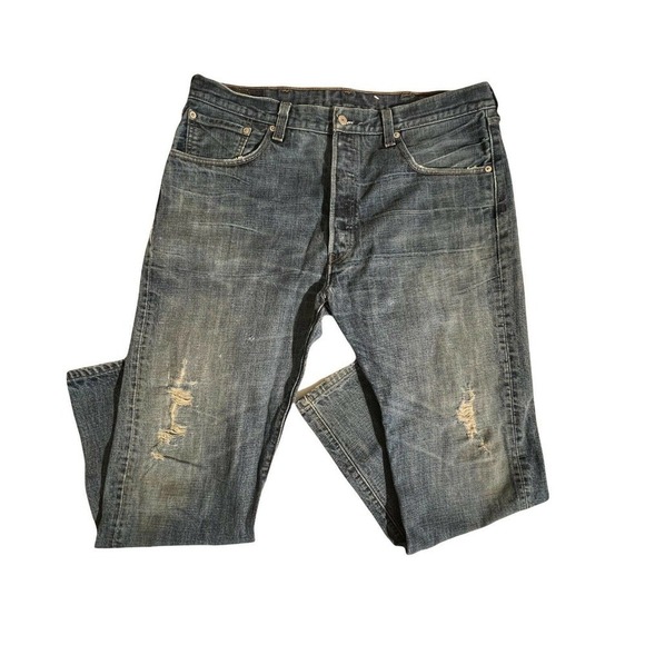 Vintage Levis 501XX 38x30 Distressed Made in The USA Denim Blue Jeans - Picture 1 of 12